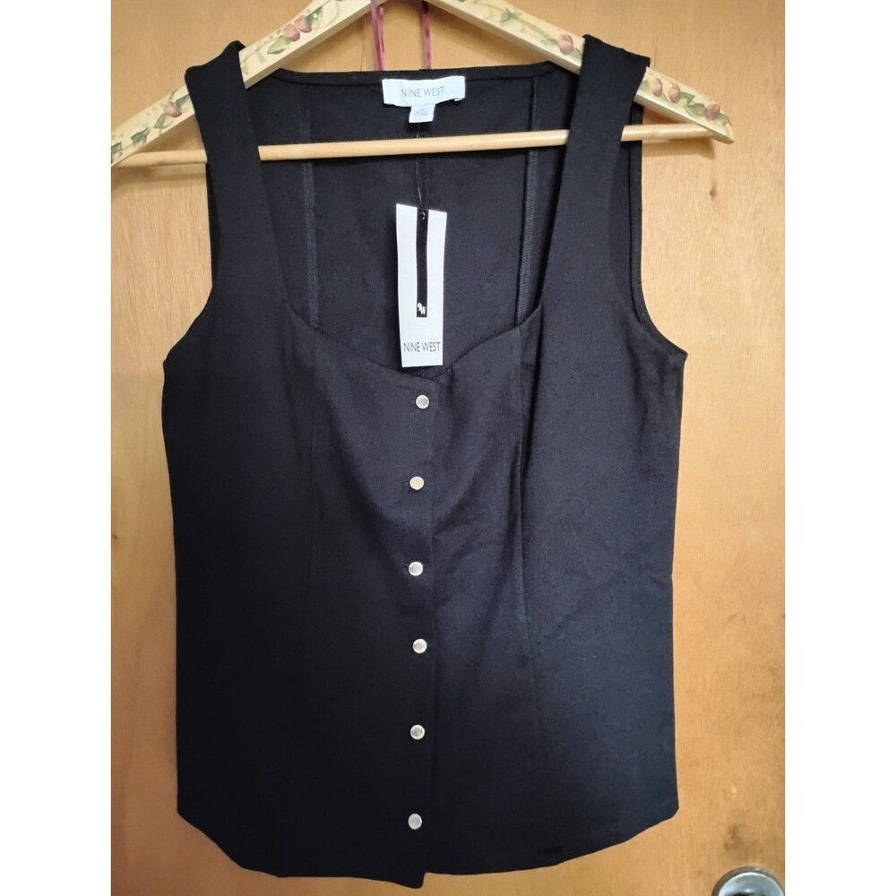 Nine West Black Square Neck Sleeveless Tank Top Size M Career Professional Work